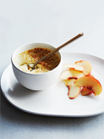 Baked custard with peaches