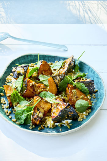 Roasted pumpkin and green wheat salad